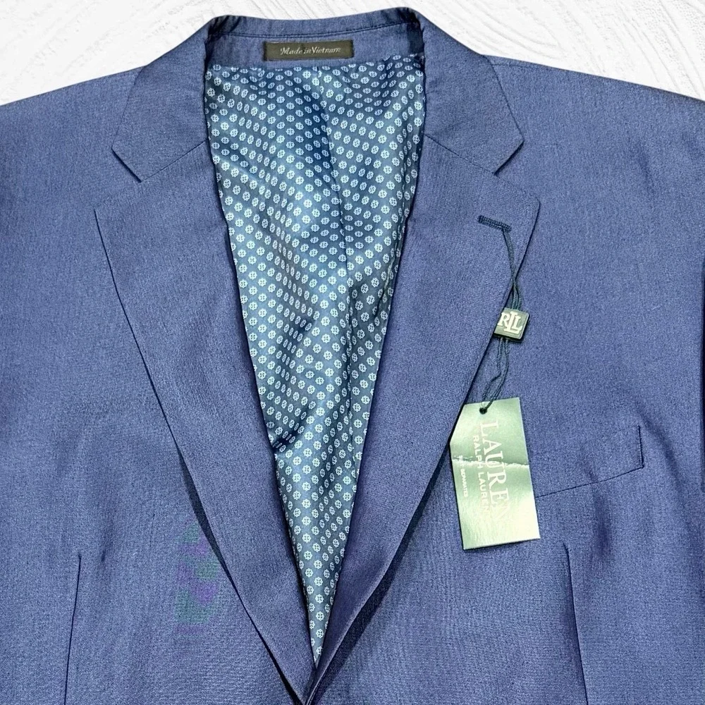 Lauren Ralph Lauren Leland Blazer Mens 40R Blue Solid Single Vent Two-Button NEW